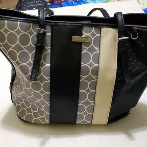 Nine West Stylish Black, Grey & Cream Multipattern Office Career Medium Tote Bag
